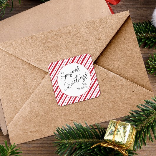 季節のごあいさつペパーミントストライプクリスマス スクエアシール
