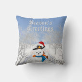 季節のごあいさつペンギンとポーラベアブルー クッション (裏面)