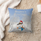 季節のごあいさつペンギンとポーラベアブルー クッション (ブランケット)