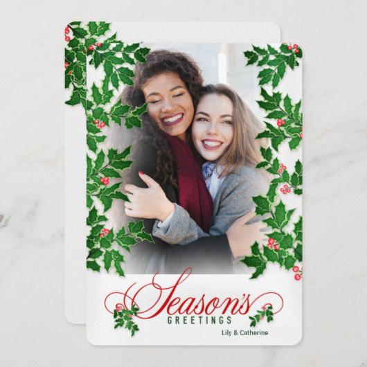 季節のごあいさつホリーと果実の縦写真 シーズンカード (正面/裏面)