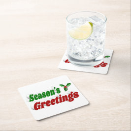 季節のごあいさつホリークリスマスタイポグラフィ スクエアペーパーコースター