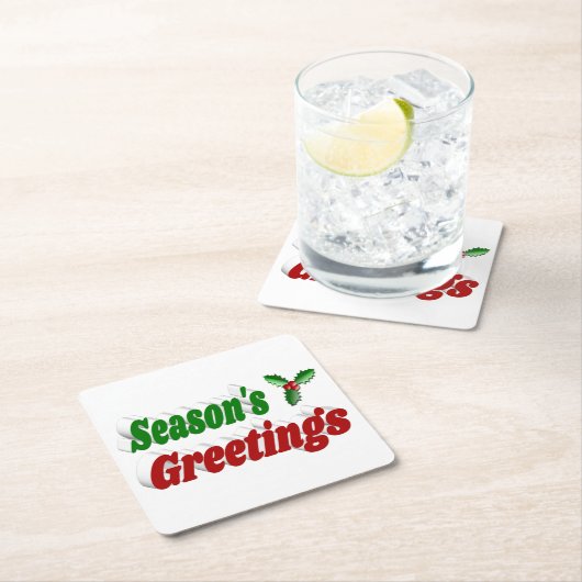 季節のごあいさつホリークリスマスタイポグラフィ スクエアペーパーコースター (インサイチュ)