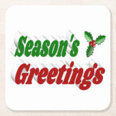 季節のごあいさつホリークリスマスタイポグラフィ スクエアペーパーコースター (正面)