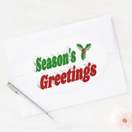 季節のごあいさつホリークリスマスタイポグラフィ 楕円形シール