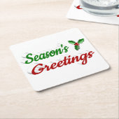 季節のごあいさつホリークリスマスレッド緑のスクリプト スクエアペーパーコースター (アングル)