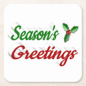 季節のごあいさつホリークリスマスレッド緑のスクリプト スクエアペーパーコースター (正面)