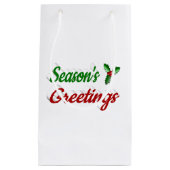 季節のごあいさつホリークリスマスレッド緑のスクリプト スモールペーパーバッグ (正面)