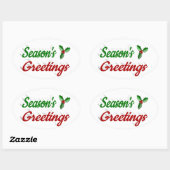 季節のごあいさつホリークリスマスレッド緑のスクリプト 楕円形シール (シート)