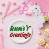 季節のごあいさつホリー、タイポグラフィクリスマス ペーパープレート (パーティー)