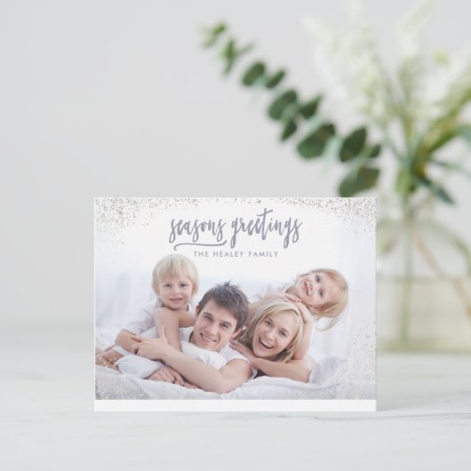 季節のごあいさつモダン家族写真 ポストカード (スタンド正面)