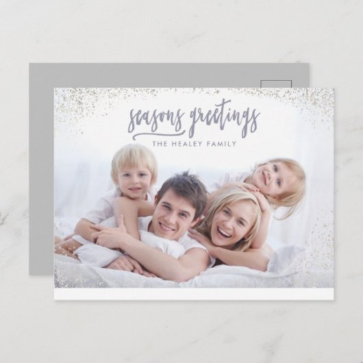 季節のごあいさつモダン家族写真 ポストカード (正面/裏面)