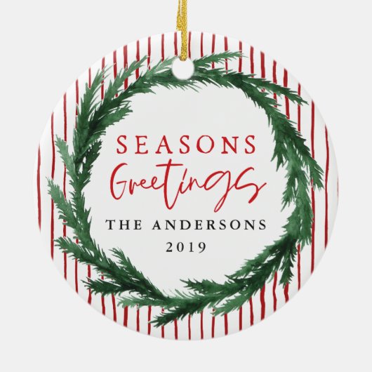 季節のごあいさつリース+ストライプクリスマスフォト セラミックオーナメント (裏面)