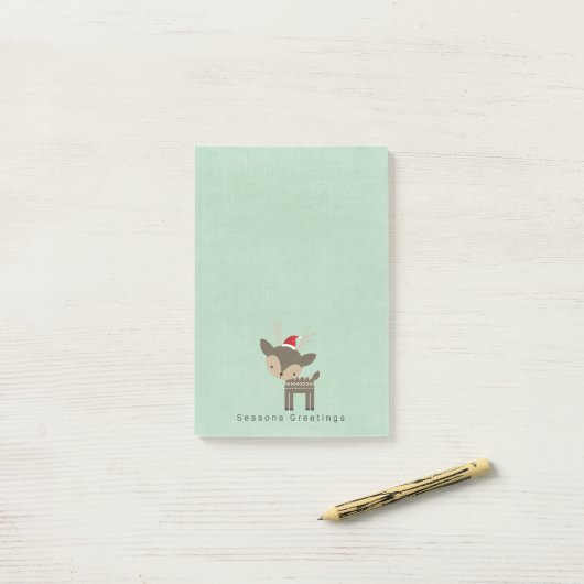 季節のごあいさつレッドサンタハットのクリスマスディアー ポストイット (デスク上)