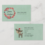 季節のごあいさつレッドフローラリース及びレトロ鹿 名刺 (正面/裏面)