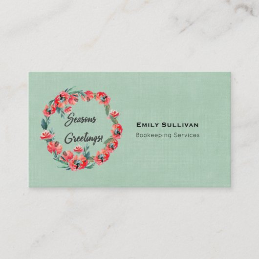 季節のごあいさつレッドフローラリース及びレトロ鹿 名刺 (正面)