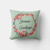 季節のごあいさつレッドフローラ水彩リース クッション (正面)