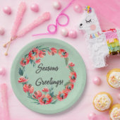 季節のごあいさつレッドフローラ水彩リース ペーパープレート (パーティー)