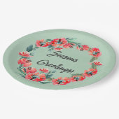 季節のごあいさつレッドフローラ水彩リース ペーパープレート (アングル)