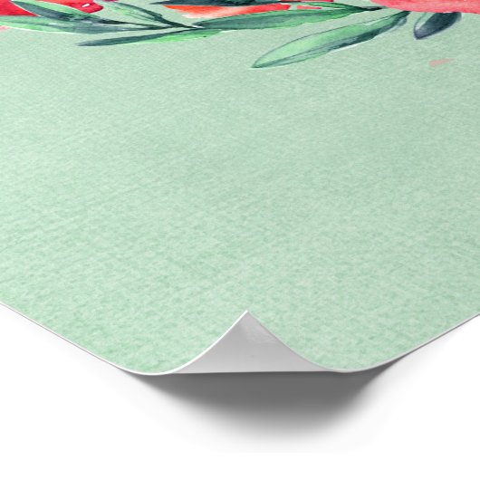 季節のごあいさつレッドフローラ水彩リース ポスター (角)