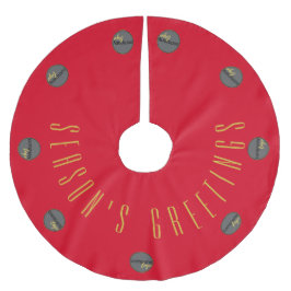 季節のごあいさつレッド金ゴールドビジネスロゴテンプレート ブラッシュドポリエステルツリースカート