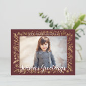 季節のごあいさつレッド&金ゴールドリーフ&スノーフレーク シーズンカード (スタンド正面)