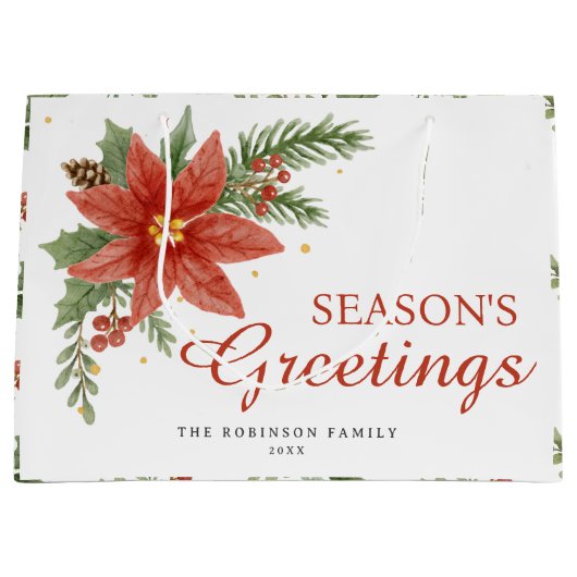 季節のごあいさつレトロタイポグラフィホリデーシーズン ラージペーパーバッグ (正面)