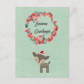 季節のごあいさつレトロ鹿とフローラリース シーズンポストカード (正面)