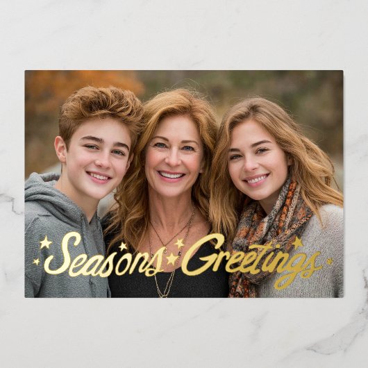 季節のごあいさつ手描きスクリプトカスタム写真 箔シーズンカード (正面)