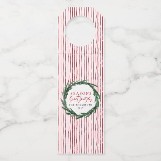 季節のごあいさつ水の色のストライプ休日 ボトルネックタグ (正面)