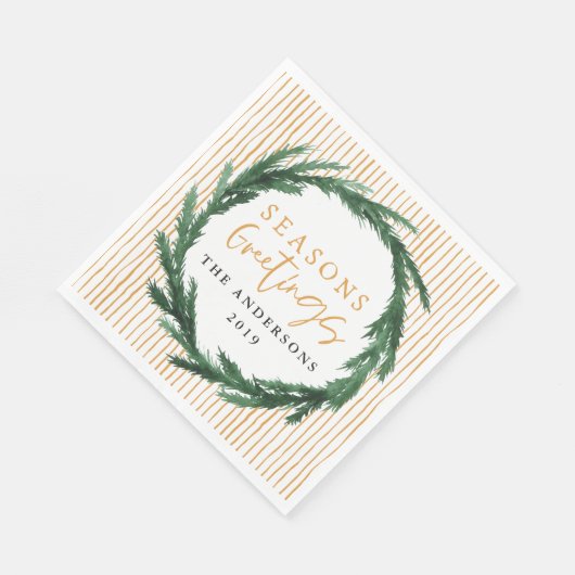 季節のごあいさつ水彩リースストライプ黄 スタンダードランチョンナプキン (角)