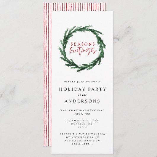 季節のごあいさつ水彩リース休日 招待状 (正面/裏面)