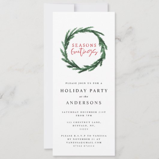 季節のごあいさつ水彩リース休日 招待状 (正面)