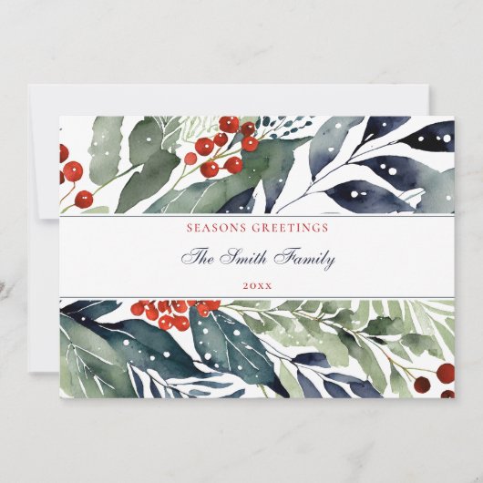 季節のごあいさつ水彩緑のクリスマス シーズンカード (正面)