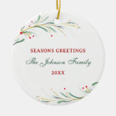 季節のごあいさつ水彩緑のクリスマス セラミックオーナメント (正面)