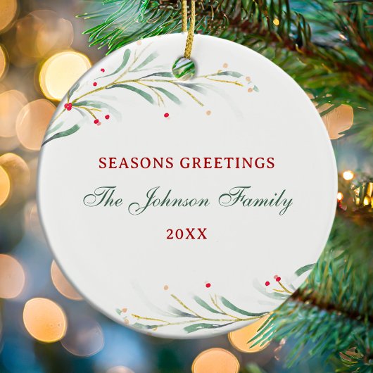 季節のごあいさつ水彩緑のクリスマス セラミックオーナメント