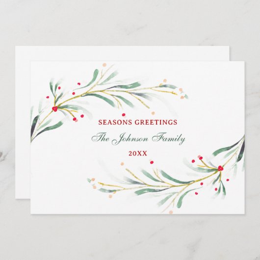 季節のごあいさつ水彩緑色非写真 シーズンカード (正面/裏面)