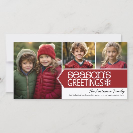 季節のごあいさつ赤白 – 3枚の写真 シーズンカード (正面)
