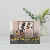 季節のごあいさつ金ゴールドスクリプトフォトフォイルホリデー 箔シーズンポストカード (立ち正面)