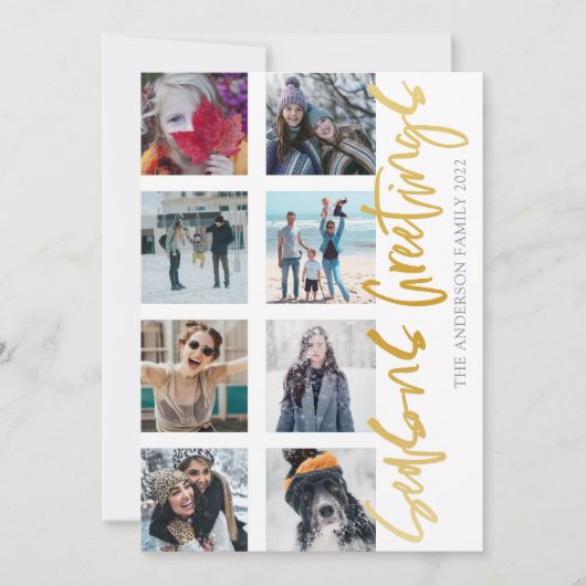 季節のごあいさつ金ゴールドスクリプト8写真クリスマス シーズンカード (正面)