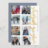 季節のごあいさつ金ゴールドスクリプト8写真クリスマス シーズンカード (正面/裏面)