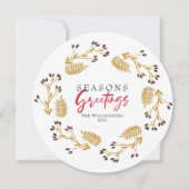 季節のごあいさつ金ゴールドフローラリースホリデーカード 招待状 (正面)