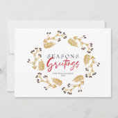 季節のごあいさつ金ゴールドホリーリースホリデーカード シーズンカード (正面)