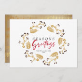季節のごあいさつ金ゴールドホリーリースホリデーカード シーズンカード (正面/裏面)
