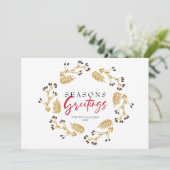 季節のごあいさつ金ゴールドホリーリースホリデーカード シーズンカード (スタンド正面)