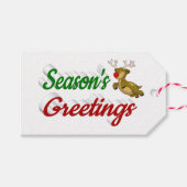 季節のごあいさつ飛んでいるトナカイのクリスマススクリプト ギフトタグ (正面(横))