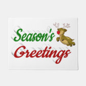 季節のごあいさつ飛んでいるトナカイのクリスマススクリプト ドアマット (正面)