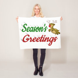 季節のごあいさつ飛んでいるトナカイのクリスマススクリプト フリースブランケット