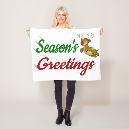季節のごあいさつ飛んでいるトナカイのクリスマススクリプト フリースブランケット (インサイチュ)