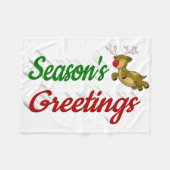 季節のごあいさつ飛んでいるトナカイのクリスマススクリプト フリースブランケット (正面(横))