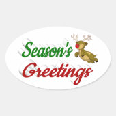 季節のごあいさつ飛んでいるトナカイのクリスマススクリプト 楕円形シール (正面)